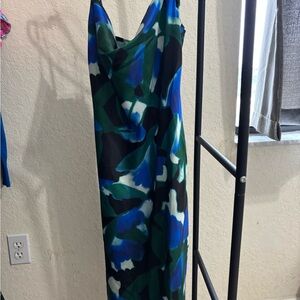Nordstrom Blue, Green & Black Abstract Cowl Maxi Dress